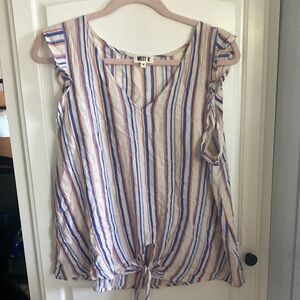 West K striped tank top with tie size Medium blue, cream, & mauve